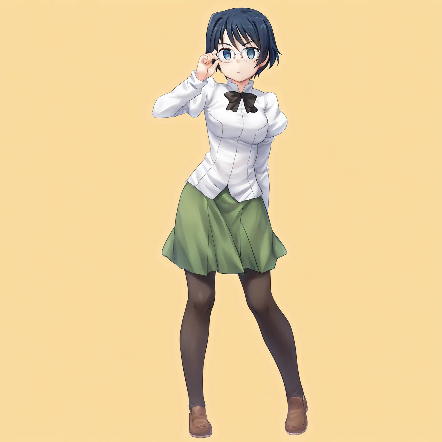 masterpiece, best quality, amazing quality, very aesthetic, absurdres, newest,
1girl, solo, standing, looking at viewer, full body,
<lora:Katawa_Shoujo_charpack_illust-000011:1>, katawa shoujo, yamaku high school uniform, hakamichi shizune, blue eyes, blue hair, glasses, adjusting eyewear,
game cg, simple background,