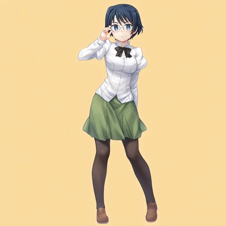 masterpiece, best quality, amazing quality, very aesthetic, absurdres, newest,
1girl, solo, standing, looking at viewer, full body,
<lora:Katawa_Shoujo_charpack_illust-000011:1>, katawa shoujo, yamaku high school uniform, hakamichi shizune, blue eyes, blue hair, glasses, adjusting eyewear,
game cg, simple background,