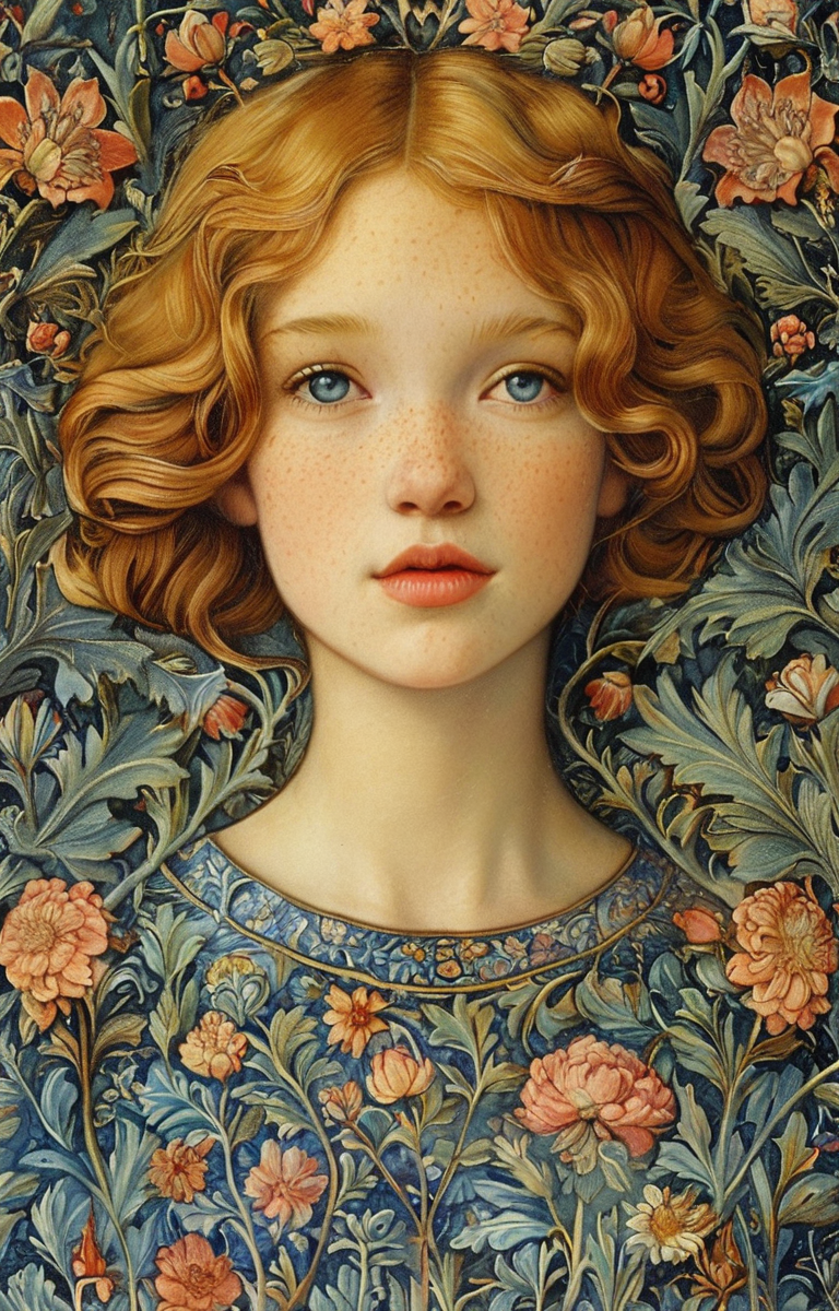 masterpiece,best quality,<lora:tbh192-sdxl:0.9>,illustration,style of William Morris tech genius teenage girl