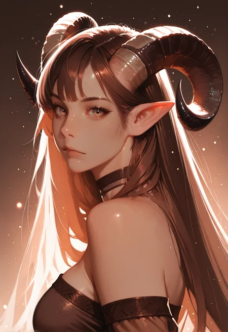 1girl, horns, solo, long hair, pointy ears, looking at viewer, brown hair, bare shoulders, , upper body, sheep horns, , light brown eyes, dress, choker, curled horns, straight hair, breasts,, detached sleeves, , brown dress, nose, from side, , , brown hair, , eyelashes, , see-through, hazel eyes, looking to the side, strapless dress, demon girl, light particles
<lora:11Ri-MIX_a2-000013:1> rimixa, masterwork, masterpiece, best quality, dynamic lighting , dynamic pose,, dynamic angle, , , , (lineless), detailed, <lora:Detailer_NoobAI_Incrs_v1:0.5>, , depth of field, dynamic lighting, blurry, cheekbones, aged up, (realistic:1.2)
<lora:zy_illustrious_Realism_Enhancer_v1:0.25>, lips, nose