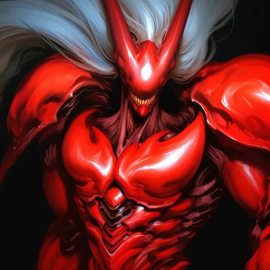 score_9, score_8_up, score_7_up, 1boy, solo, Expressiveh, (ShouX, monstrous humanoid, armor, red body, white hair, long hair, eyeless, noseless, earless, teeth, claws, armor, closed mouth), close-up, standing, black background, simple background, 4k, masterpiece, best quality, highly detailed, realistic