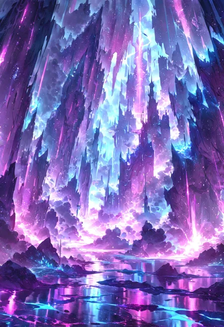 serene night, beautiful sky, Complex landscape, best quality, pastel colors, light blue tint, aesthetic Ethereal, Effulgent, Idyllic atmosphere,  Tranquil,  ethereal quality, cinematic volume, Twinkling lighting, glowing aura, global illumination,  glowneon, Anisotropic Filtering, Unrivaled Opus, Unconventional, hyper detailed, HDR,