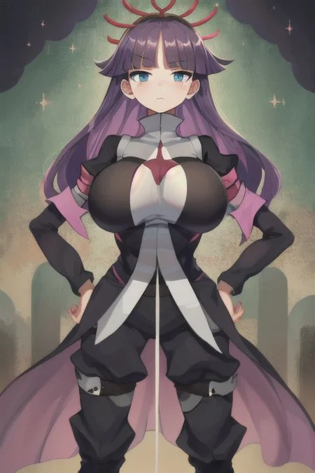 feli, 1girl, score_9, score_8_up, score_7_up,, best quality, masterpiece, huge breasts, , standing , hands on hips