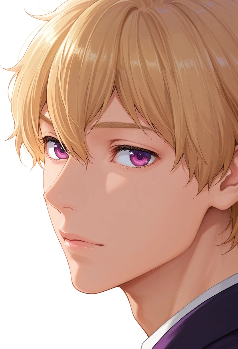 masterpiece, best quality, , semi-realistic, , 1boy, solo, male focus, <lora:nagisa_hazuki_ilxl:1>, nagisa_hazuki, blonde hair, purple eyes, ,