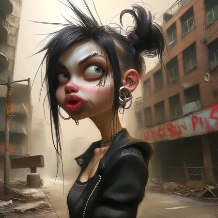 caricart punk girl in city<lora:caricart:1>