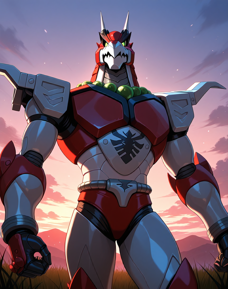 <lora:Magma_Dragoon_(Mega_Man_X)_(Illustrious)_(AD):1> Magma Dragoon, reploid, MMX, 
exterior, sky with clouds, grassy valley,
male focus, intense shadows, dynamic shadows, intricate details, attention to details, gradient coloring, bright vivid colors, robot, bent leg, glossy metal body, dragon, cowboy shot, 
BREAK very awe, masterpiece, best quality, amazing quality, very aesthetic, highres, absurdres, photographic realism, 8K CGI render,
EZRealPONYXL, zPDXL, Smooth Quality, lazynsfw,