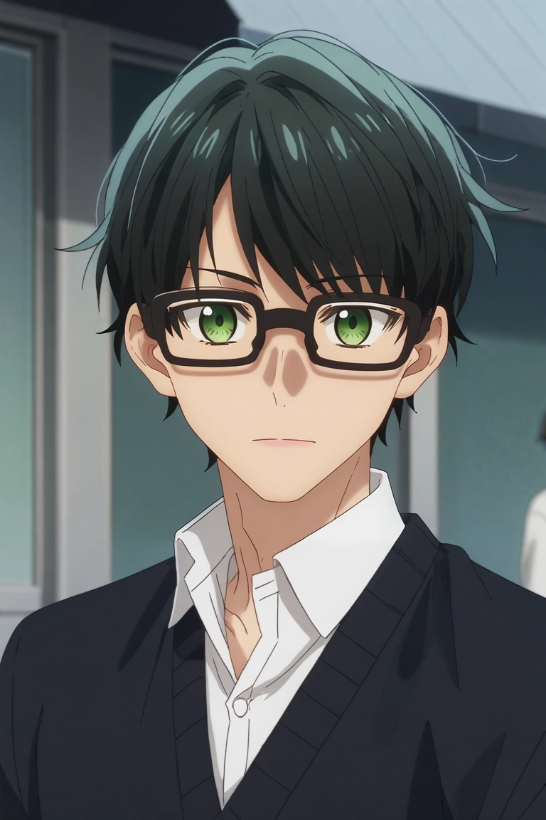 score_9, score_8_up, score_7_up, , rating_safe, intricate details, anime screencap, , official style, looking at viewer, depth of field, 1boy, solo, male focus, <lora:tasuku_kuresawa_pony:0.94>, tasuku_kuresawa, black hair, green eyes, short hair, glasses, , zombie costume, <lora:sdxl_lightning_8step_lora:1>