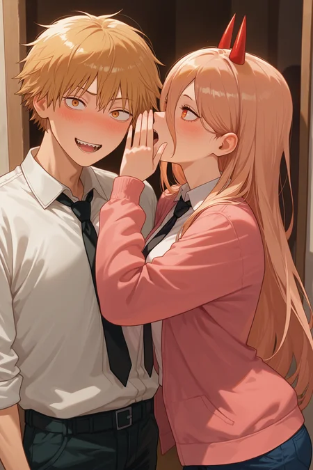 masterpiece, best quality, absurdres, safe
1girl, 1boy, denji \(chainsaw man\), whispering in ear
looking at viewer, standing, laughing, blush
BREAK
masterpiece, best quality, absurdres, safe
1girl, 1boy, power \(chainsaw man\), whispering in ear
standing
<lora:whispering_in_ear_il_2_right_to_left:1>