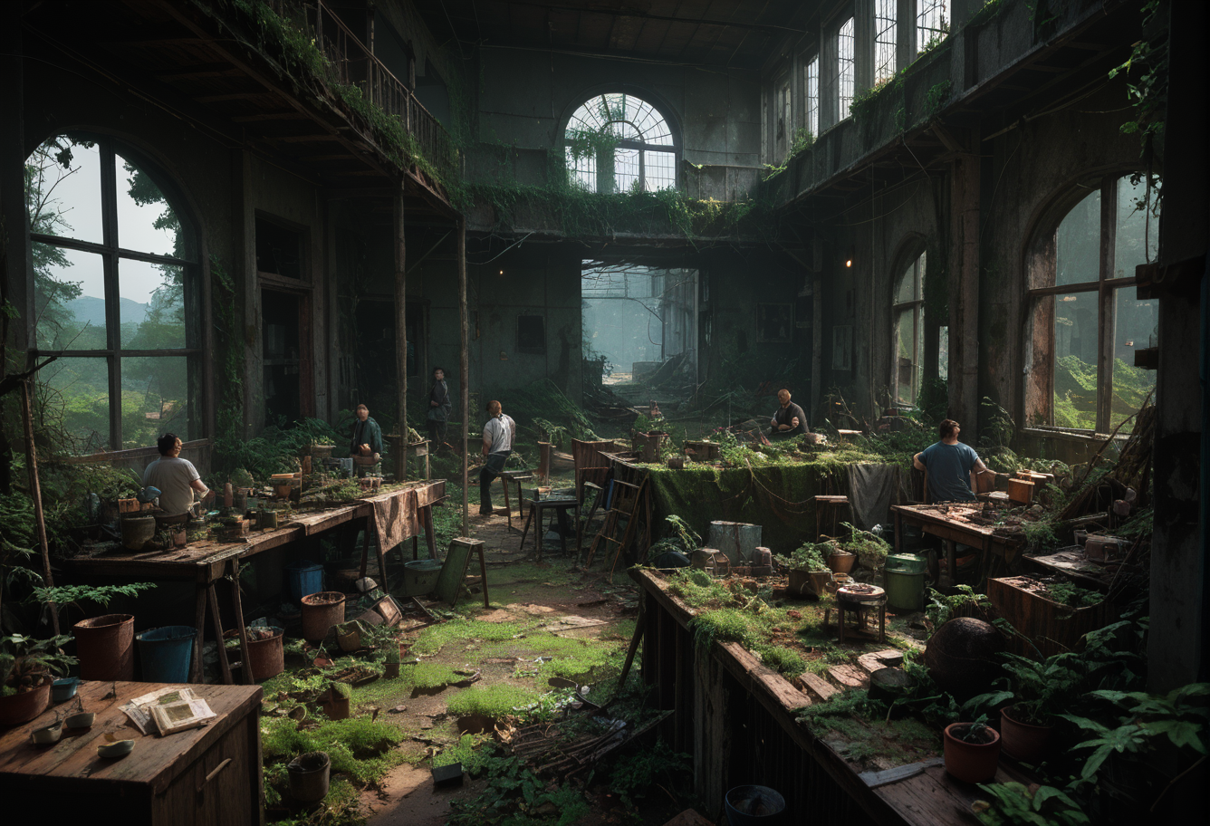 score_9,score_8_up,score_7_up,8k,,ruanyi0723,post-apocalypse,overgrown,moss,people,indoors,<lora:0723 post-apocalypse_v1_pony:1>
