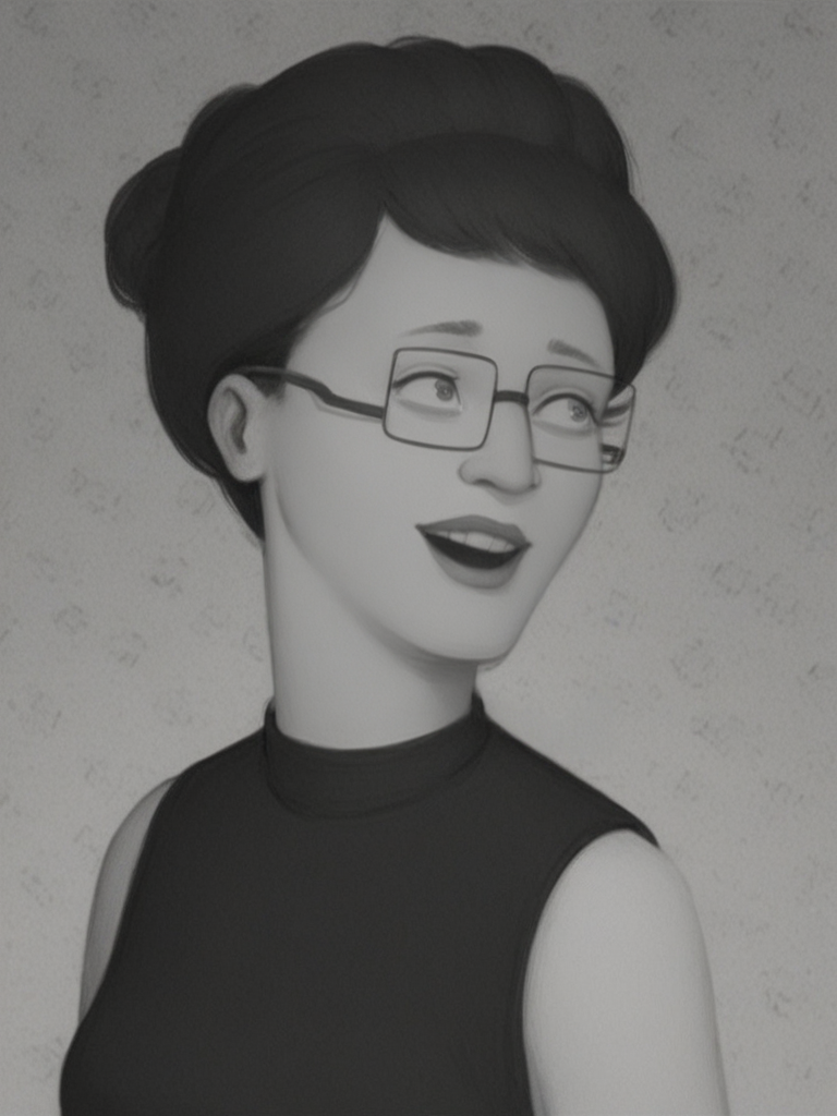 score_9, score_8_up, score_7_up, charcoal drawing, 1girl, p_hill, smiling, open mouth, upper body, black dress, sleeveless, glasses, black hair, greyscale, bold contrast, dynamic lines, abstract background, monochrome, <lora:Peggy_Hill_LoRA_Pony:0.9>