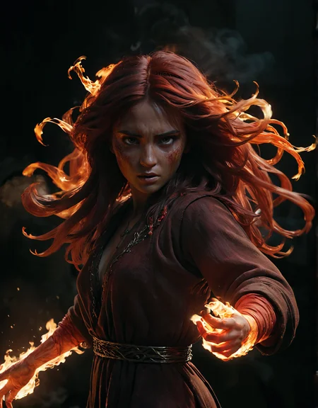 Female character with fiery hands in action, CGI and traditional animation blend, high detail, dark and moody background, glowing fire effects, dynamic pose, flowing hair, realistic textures, detailed clothing, high contrast, cinematic lighting
<lora:SDXLHighDetail_v5:1> <lora:zavy-cntrst-sdxl:1> dark, chiaroscuro, low-key