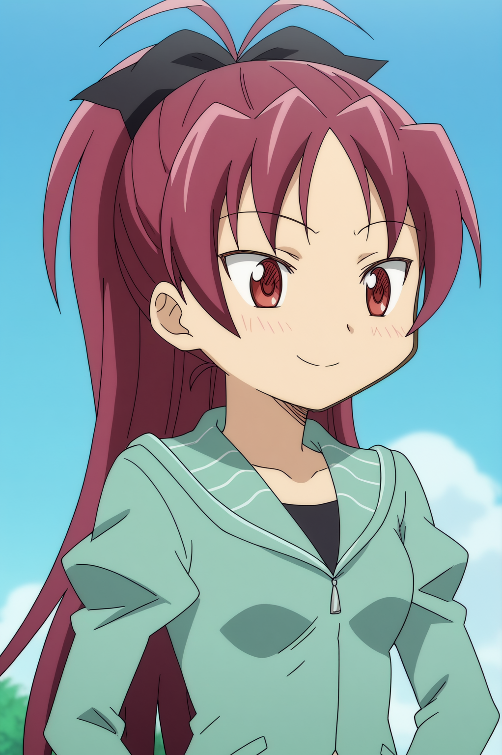 rating_safe,  anime screencap, consistent background,   Kyouko Sakura, light smile, upper body  <lora:Madoka-Kyouko_Sakura-PDXL:0.8>,