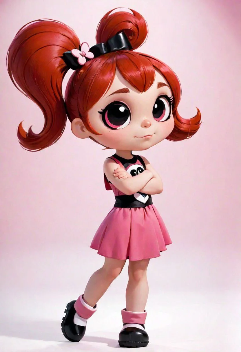 ToonKid, Powerpuff Girl Blossom, long red hair, cute, cartoon character, ppg, pink dress