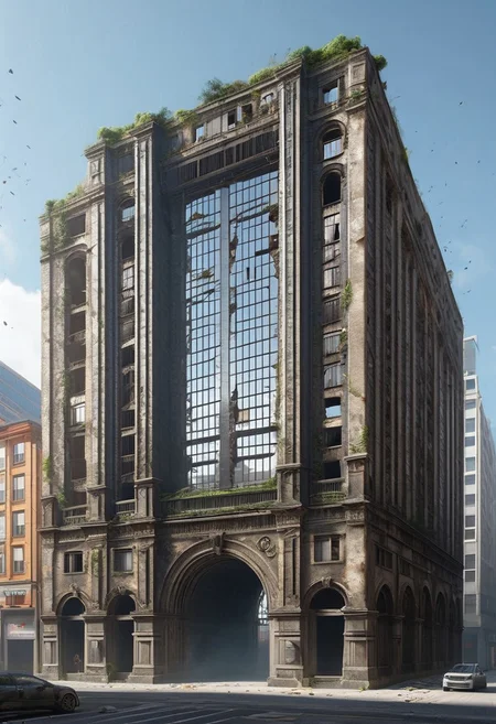(photorealistic), city ruin, cf_style, (masterpiece), score_9