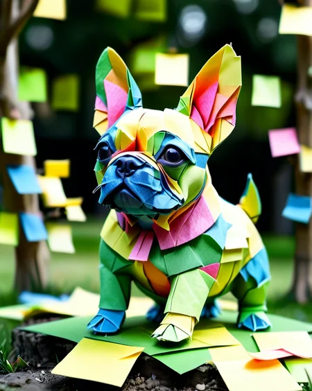 a colorful french bulldog puppy made out of Jed-StickyN, dynamic pose, dynamic angle, intricate details, ultra wide shot, zoomed out, shallow depth of field,
<lora:StickyNotesStyle:1>, <lora:add-detail-xl:0.5>, <lora:sd_xl_dpo_lora_v1:1>, set in a green dog park made of paper, <lora:TQ_-_Fairy_Tale_Origami_Paintings:0.7>