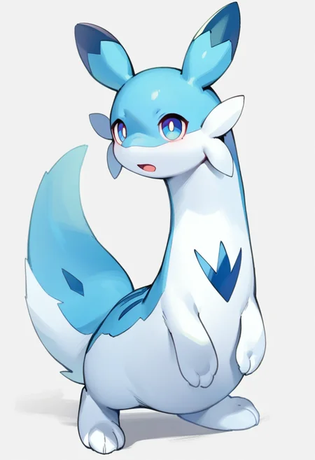 masterpiece,best quality,very aesthetic,absurdres,<lora:chillet_v2:1>,chillet, animal, no_humans, solo, full_body, pokemon_\(creature\), grey_background