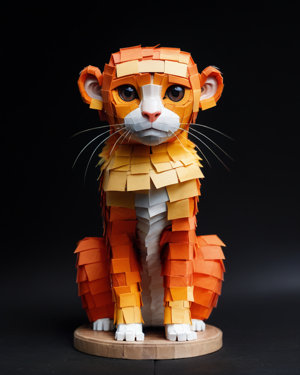 score_9, score_8_up, score_7_up, intricate details, rating_safe,
<lora:Post_It_Note_World_Morph_By_Earth_Dusk:1.2>,
1boy(endposit_notesmorph, paper sculpture, paper sticky notes, post it notes, paper texture, 
feral furry, monkey, 
full body, looking at the viewer, solo, smiling), black background, 
<lora:ral-chrosc-clr:0.3>, ral-chrosc-clr,
<lora:xl_more_art-full_v1:0.3>,
<lora:add-detail-xl:0.3>