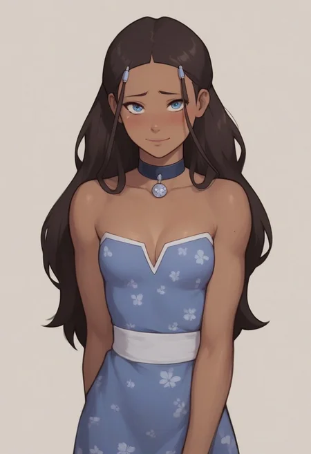 women;
handsfree, , cleavage natur, bare shoulders, collar bone,
score_9, score_8, score_7, high quality, high detail, masterpiece, sharp lines, blush, small breasts, looking at viewer, shy smile
<lora:AsuraV2:0.5>, <lora:princess_xl_v2:0.25>, <lora:Smooth Anime Style LoRA XL:0.5>, <lora:g0th1cPXL:0.5>,
<lora:katara-book2-ponyxl-lora-nochekaiser:0.5> katara, dark skin, choker, dark-skinned female, brown hair, long hair, shoulder hair, blue eyes, hair ornament
dress floral, lacing detail on dress,