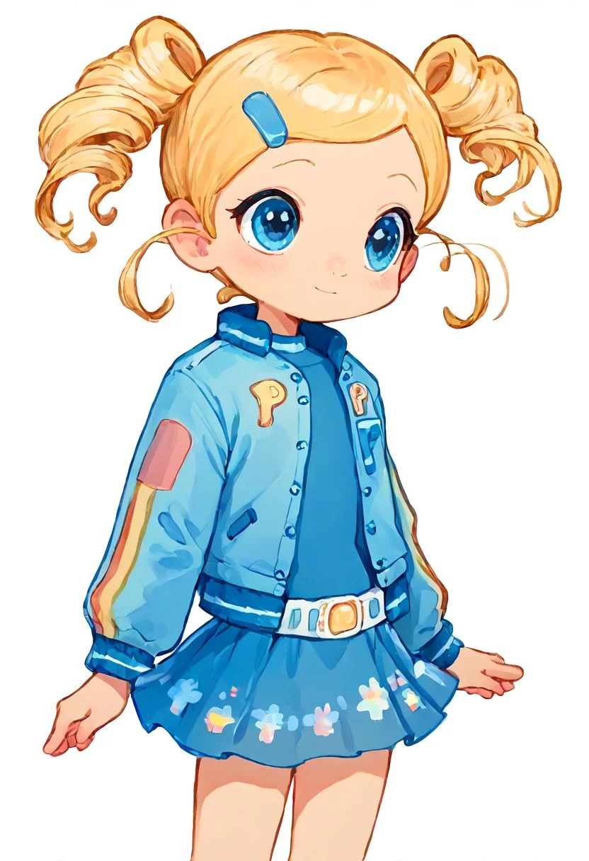 score_9, score_8_up, score_7_up, miyako, cute, blonde ponytails, blue jacket, blue skirt, colorful, digital art