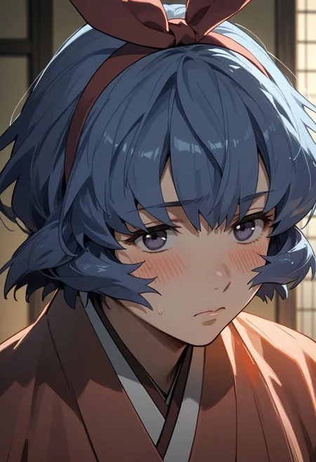 score_9,score_8_up,score_7_up,source_anime,iyo (big order),1girl,solo,blush,japanese clothes,kimono,hairband, half body