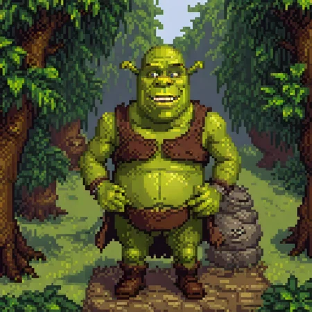 (Shrek), (pixel art style)