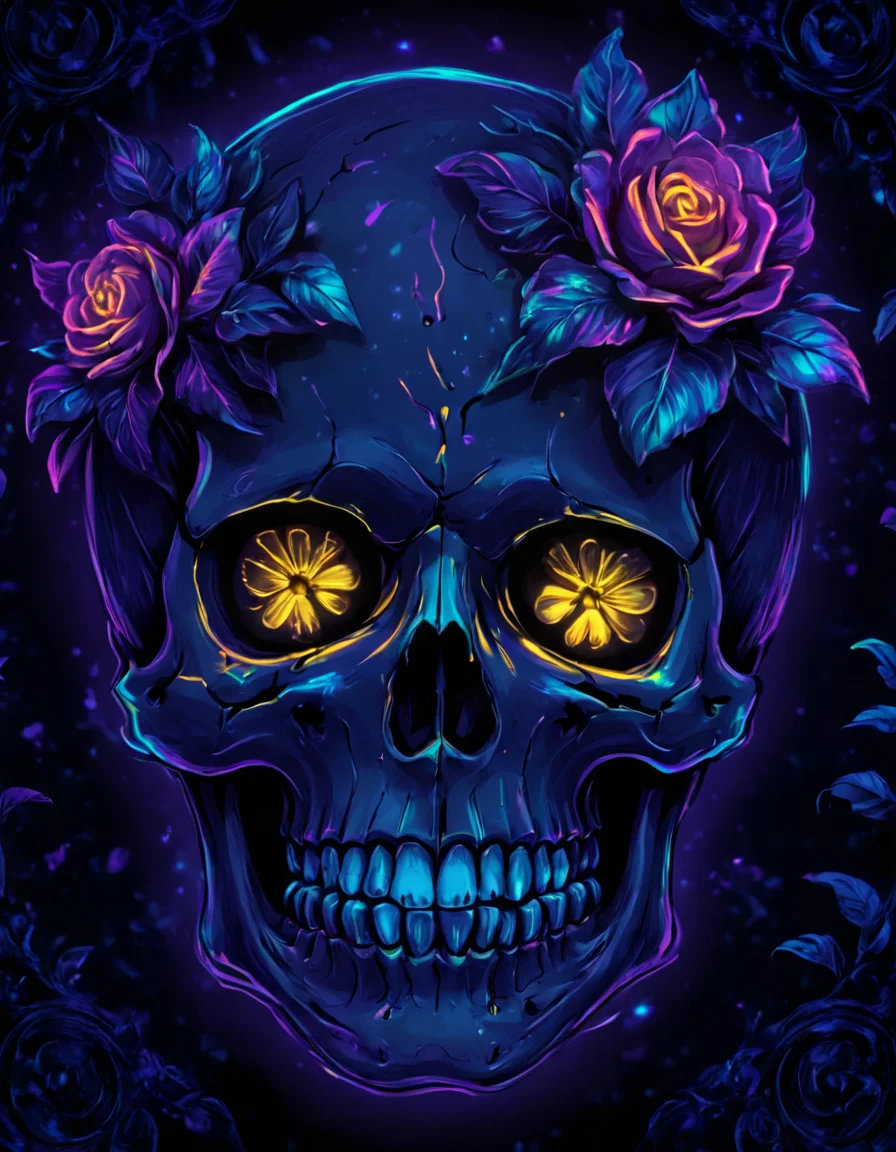 novuschroma80 style skull blacklight art <lora:novuschroma80 style:1>
