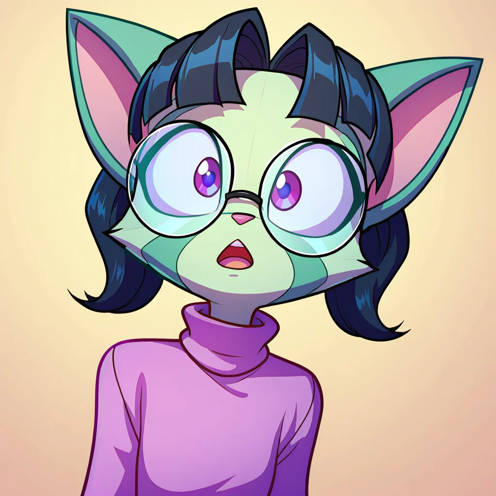 score_9, score_8_up, score_7_up,
Dreamkeepers,lilith_calah, 1girl,solo,short hair,open mouth,simple background,black hair,long sleeves,animal ears,purple eyes,glasses,cat ears,flat chest,sweater,turtleneck,cat tail,furry,round eyewear,animal nose
,<lora:dreamkeepers_multiple_Characters:0.8>,