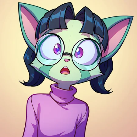score_9, score_8_up, score_7_up,
Dreamkeepers,lilith_calah, 1girl,solo,short hair,open mouth,simple background,black hair,long sleeves,animal ears,purple eyes,glasses,cat ears,flat chest,sweater,turtleneck,cat tail,furry,round eyewear,animal nose
,<lora:dreamkeepers_multiple_Characters:0.8>,