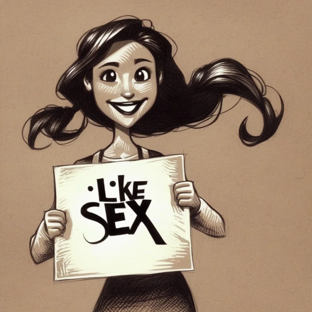 drawix5 drawing cheerful attractive girl holding a sign with the text "I like sex" <lora:drawix5:1>