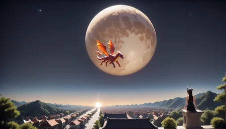 score_9, score_8_up, score_7_up, masterpiece, hires, unreal, (mq_blend:1.2), colorful painting on the wall, chinese dragon, abstract art, street art, fantasy, 1girl riding chinese dragon, on the back, flying, dark night, moon, starry sky