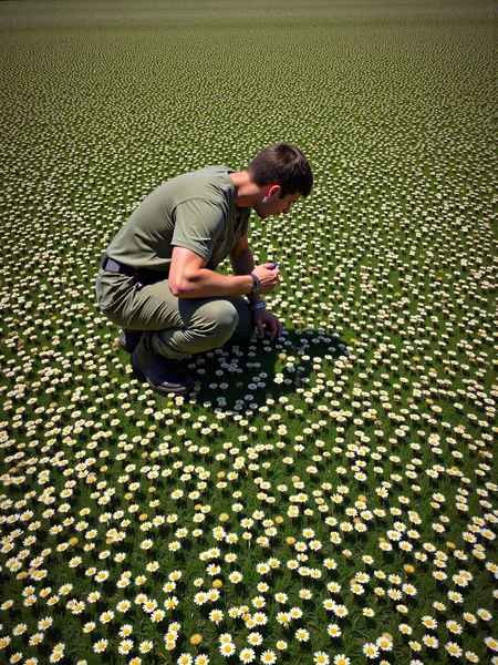 anm-frac of fractal pattern, spirals a soldier picking daisies in a big green yard ultra realistic photograph Fractal Art <lora:anm-frac-v1-000022:0.9>