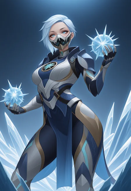 masterpiece, best quality, amazing quality, 1girl, fr0stmk11, <lora:frost_illustrious_byJaneB:1>,
armor, mask, ice, ice blast, <lora:afkArenaIllustrious:1> afkArenaStyle