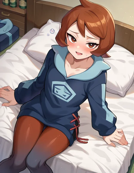 score_9, score_8_up, score_7_up, source_anime,
pokemonarezu, <lora:pokemon-arezu-ponyxl-lora-nochekaiser:1>
pokemonarezu, brown hair, cowlick, short hair, brown eyes,
collarbone, diamond clan outfit, jacket, long sleeves, pantyhose,
indoors, bed, bed room, on side, blush, drunk,
looking at viewer, cowboy shot, dutch angle,