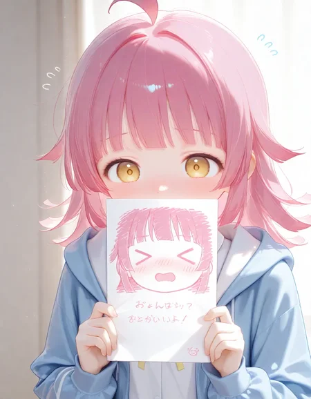 1girl, tennoji rina, holding paper, rina-chan board, embarrassed, covering own mouth, very awa, masterpiece, best quality, amazing quality, absurd res, hi res, highres, <lora:NoobV065sHyperDmd:0.3> <lora:naitian_epoch_12:0.8>