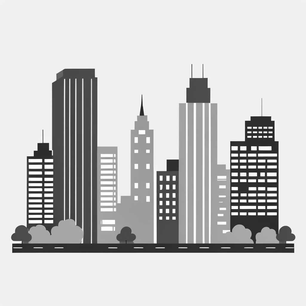 city lamdscape, simple_background, white_background, monochrome, greyscale, vector, flat, simple, single