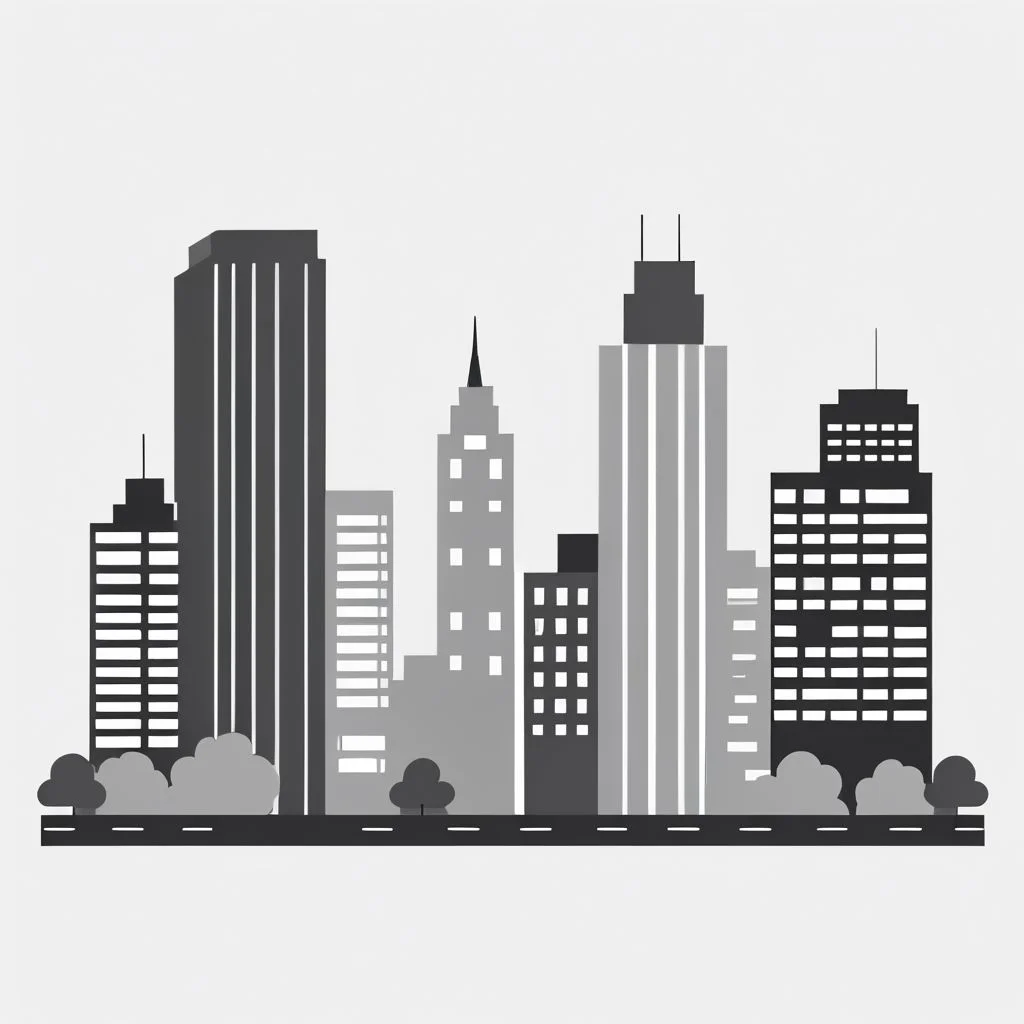 city lamdscape, simple_background, white_background, monochrome, greyscale, vector, flat, simple, single