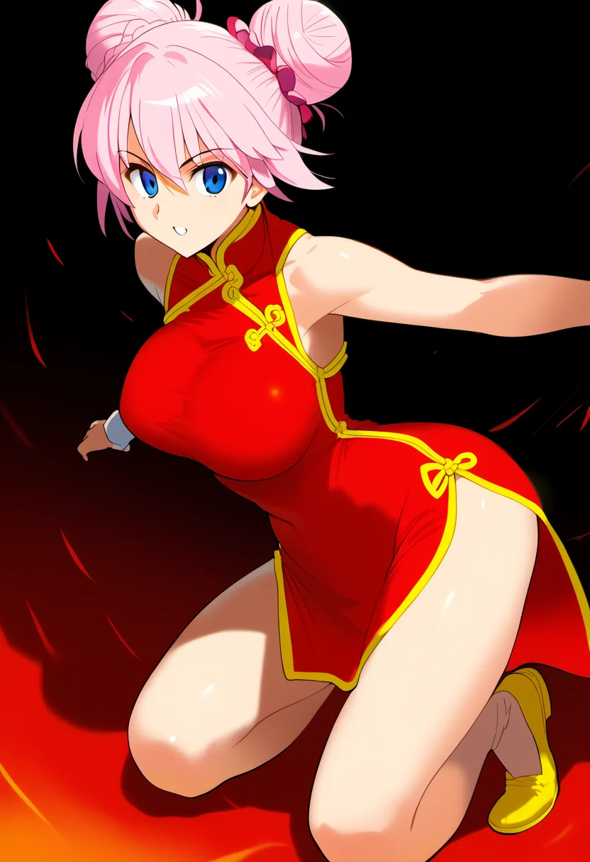 score_9, score_8_up, score_7_up, score_6_up, score_5_up, score_4_up, masterpiece, best quality, BREAK,
1girl, indoors, <lora:Lenna_Charlotte_Tycoon_FFV:1> lenna, pink hair female, short hair, large breasts, hair bun, red chinese dress, dynamic pose,