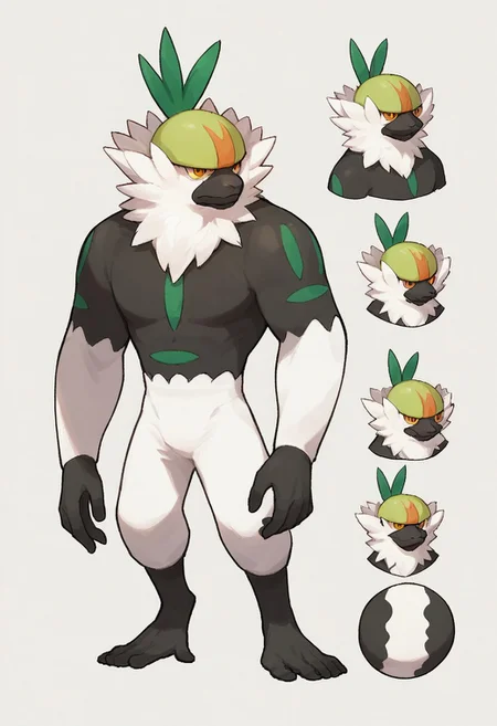 score_9, score_8_up, score_7_up, source_anime, Passimian, pokemon (creature), helmet, character sheet, lot of expressions