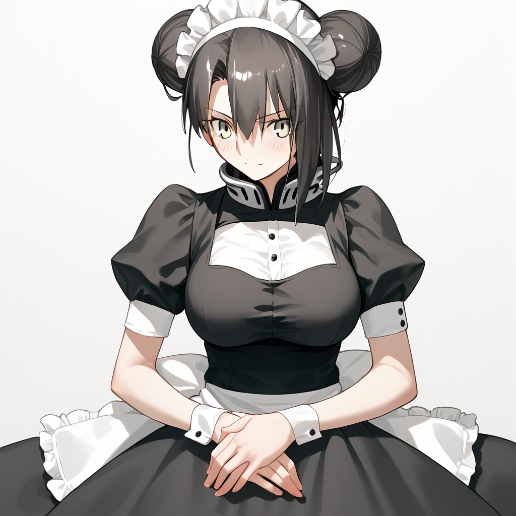 <lora:Takeuchi_Takashi_PonyXL_style_v01:1>
<lora:agent.pony:1>
score_9 , score_8_up , score_7_up , source_anime , 
masterpiece , best quality , ultra-detailed , 
BREAK
agent \(girls' frontline\), maid
1girl , woman , huge breasts , light smile , light blush , ((jeanne d'arc (fate)):0.5)  , 
long black hair  , maid dress ,  
face to face