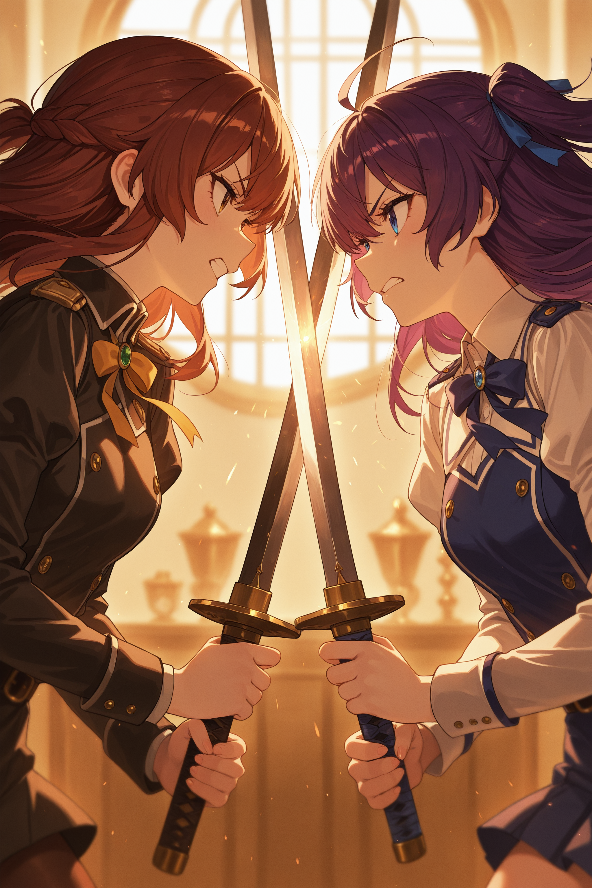 masterpiece, best quality, absurdres, safe
2girls, sword clash, holding sword
<lora:sword_clash_il_2_v4_d16_final:1>