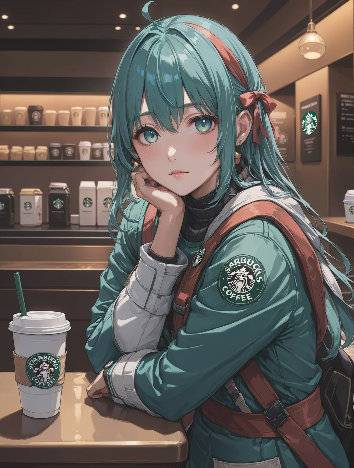 <lora:yukihiro_kajimoto_so2r_xl:0.8> <lora:IOS_Iridescent_opal_style:0.6> star ocean, (masterpiece), best quality, 4k, aesthetic, detailed, starbucks girl