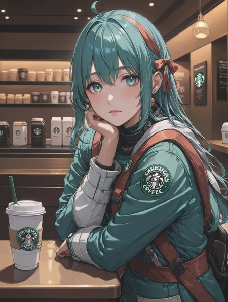 <lora:yukihiro_kajimoto_so2r_xl:0.8> <lora:IOS_Iridescent_opal_style:0.6> star ocean, (masterpiece), best quality, 4k, aesthetic, detailed, starbucks girl