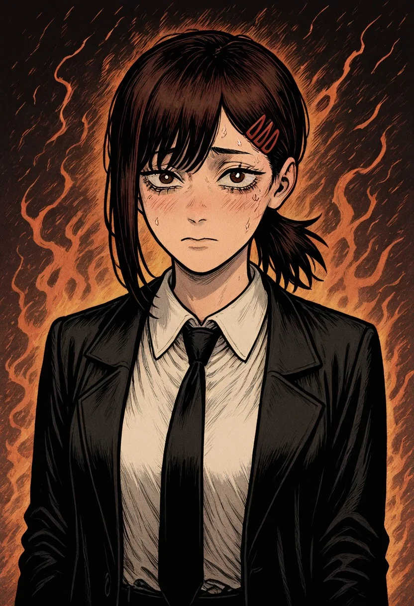 masterpiece, best quality, newest, absurdres, highres, NFCV1.0,
1girl, higashiyama kobeni \(chainsaw_man\), brown hair, collared shirt, black necktie, black jacket,