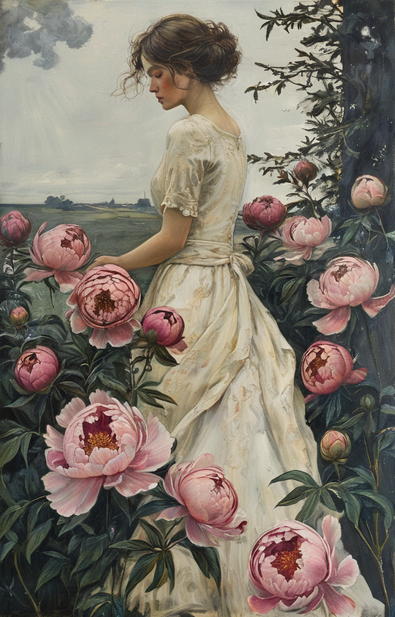 masterpiece,best quality,<lora:tbh379-sdxl:0.6>,illustration,style of jeanne du Maurier
 decaying peonies