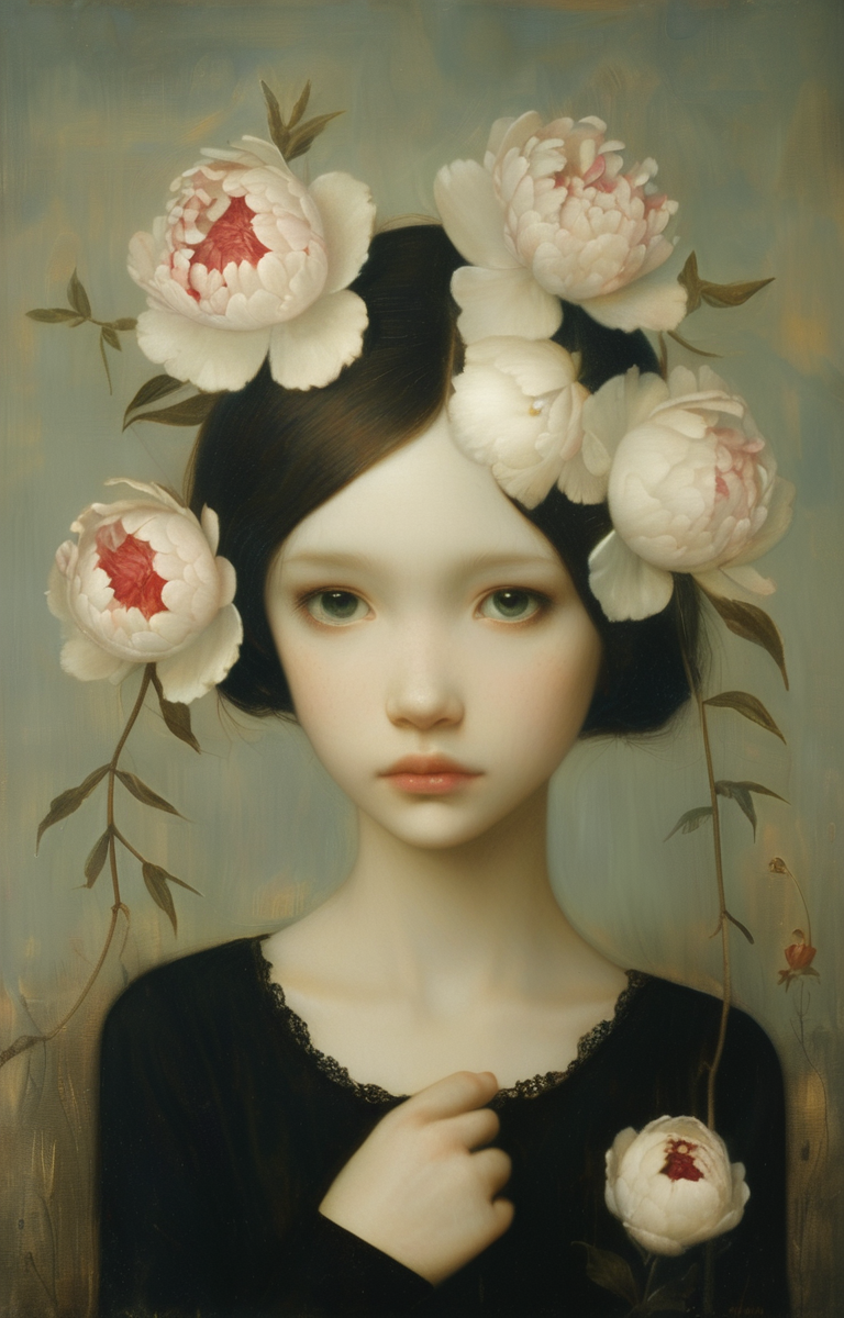 masterpiece,best quality,<lora:tbh278-sdxl:0.9>,illustration,style of  Stephen Mackey, decaying peonies