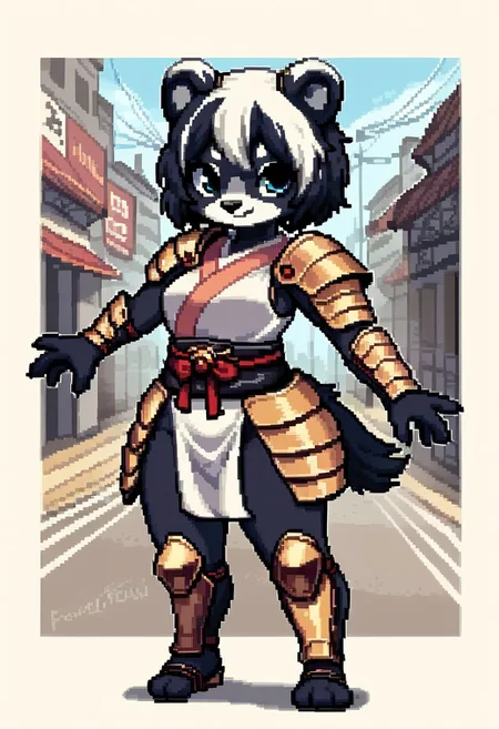 score_9, score_8_up, score_7_up, score_6_up, score_5_up, score_4_up, sprite sheet, <lora:v1l4n0XLP:0.8> v1l4n0, pixel art, 1girl, short stack, full body, medium breast, cute, Anthro badger, samurai armor, feudal japan, city street,