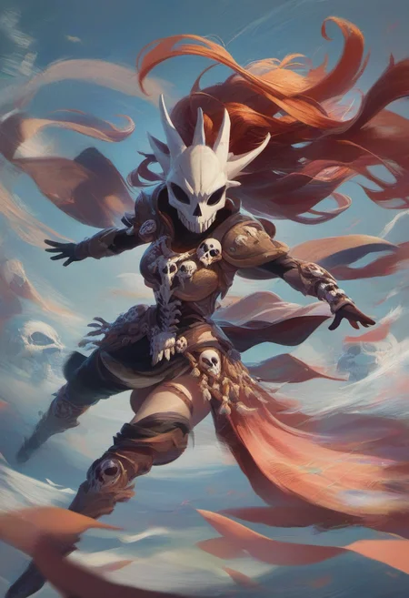 score_9,score_8_up,score_7_up,1girl,wearing skull face armor,wind gusts from eyes,wind like hair,moving air,<lora:Concept Art Brush Style LoRA_Pony XL v6:0.8>,concept art,digital art,
