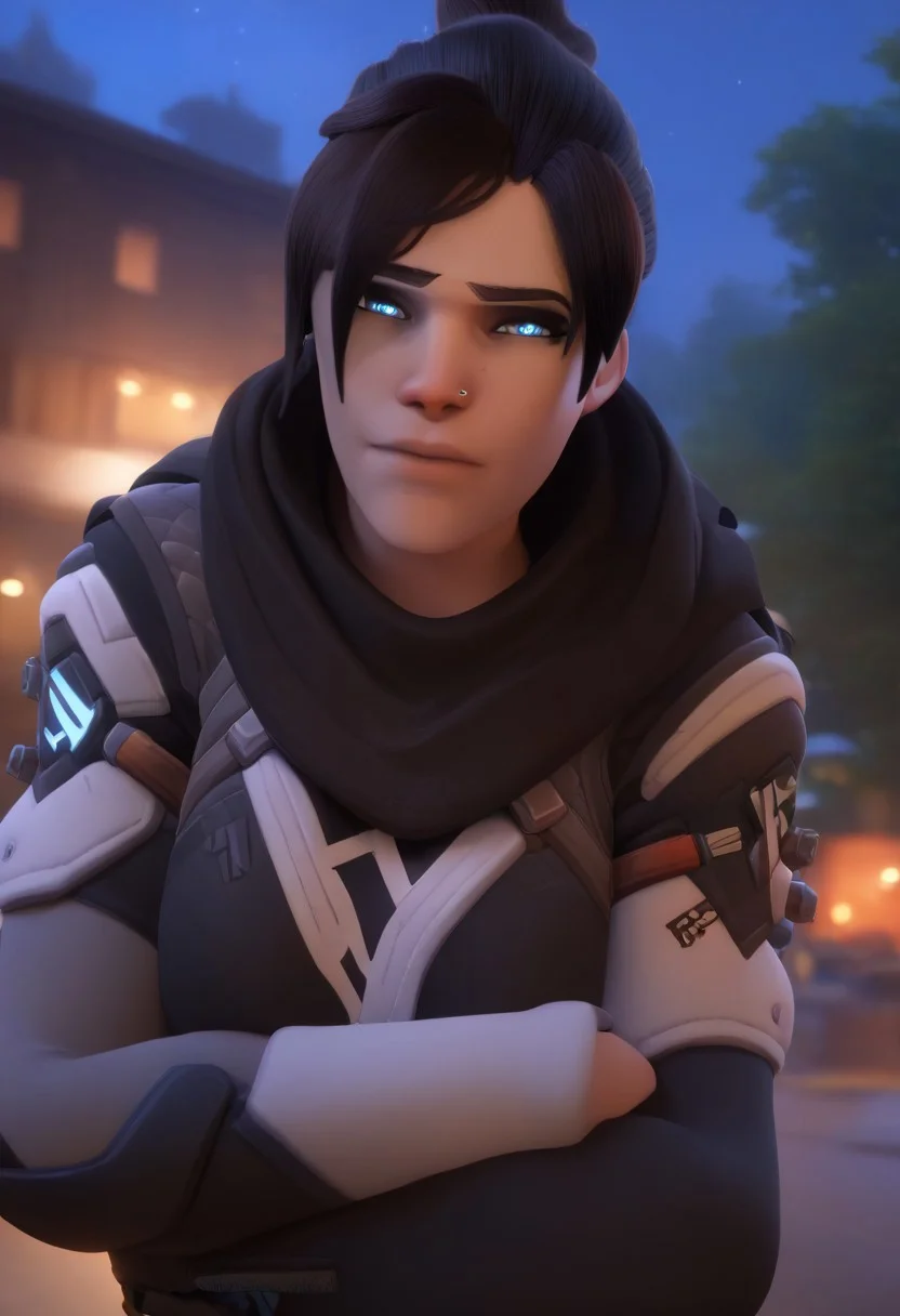 score_9, score_8_up, score_7_up,
BREAK, <lora:owc-guy-PONYv1:1>, looking at viewer, depth of field, outdoors, night, night sky, <lora:owstylenewv5v3:1>,(((overwatch style)))
wraithxl,black hair,single hair bun,looking at viewer,blue eyes,
scarf,nose piercing,black shirt,long sleeves,
standing, crossed arms,
<lora:wraith:1>,