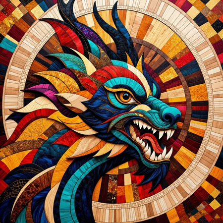 cs-m4rq style colored marquetry exploding demon. <lora:Marquetry_v1_e8:0.8> <lora:midjourney_whisper_chromaplex_v1:0.6> <lora:Embroidered_Quilting_Flux:0.6>