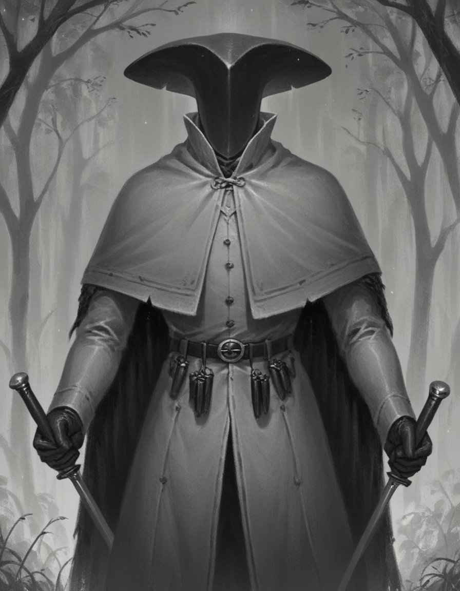 Pop Art style score_9_up,score_8_up,score_7_up,score_6_up,greyscale,dark,chiaroscuro,low-key,solo,gloves,1boy,hat,holding,standing,monochrome,weapon,male focus,belt,holding weapon,coat,capelet,facing viewer,dual wielding,ambiguous gender,cowboy shot,forest,<lora:cultistexl-000005:1>,<lora:zavy-cntrst-sdxl:0.8>,<lora:xl_more_art-full_v1:0.8>, . Bright colors, bold outlines, popular culture themes, ironic or kitsch